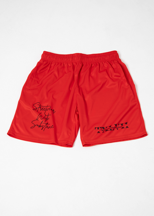 .Red Mesh Shorts